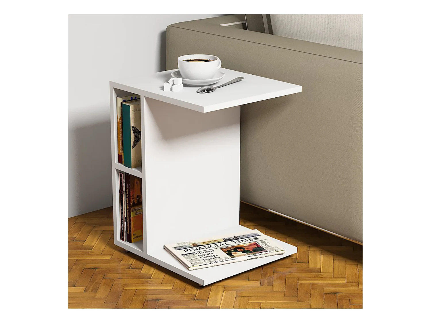 Table d'appoint rectangulaire Brørup à roulettes blanc [en.casa]