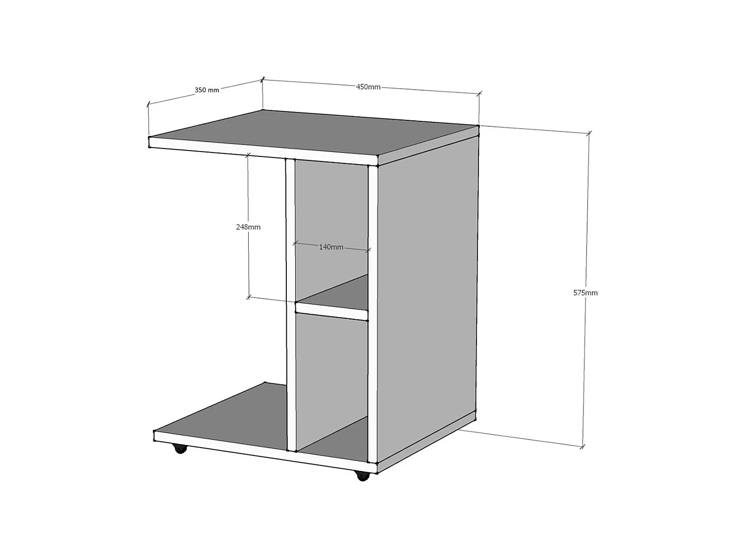Table d'appoint rectangulaire Brørup à roulettes blanc [en.casa]