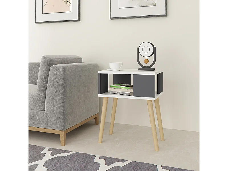 Table d'appoint Lekeberg pour salon avec espace de rangement 60 x 45 x 35 cm blanc / anthracite [en.casa]