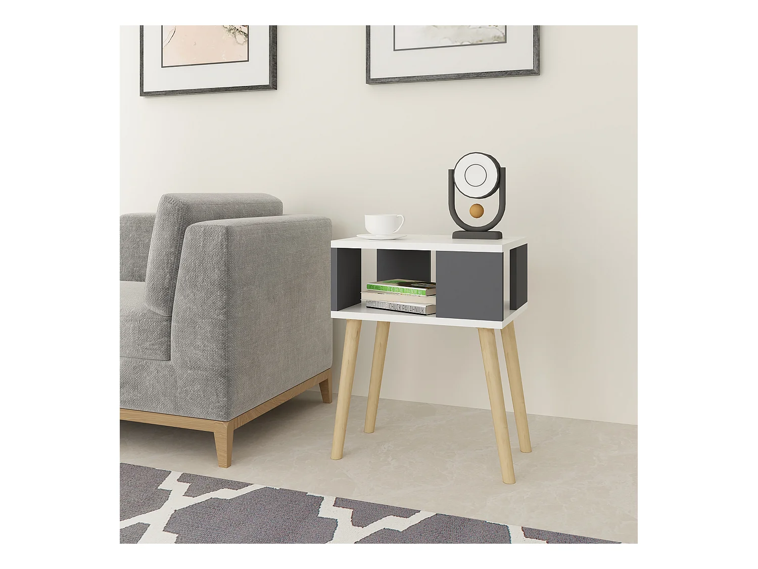 Table d'appoint Lekeberg pour salon avec espace de rangement 60 x 45 x 35 cm blanc / anthracite [en.casa]