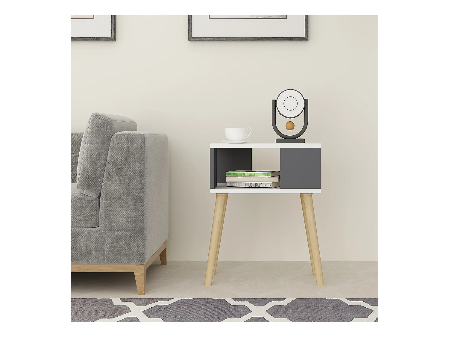 Table d'appoint Lekeberg pour salon avec espace de rangement 60 x 45 x 35 cm blanc / anthracite [en.casa]