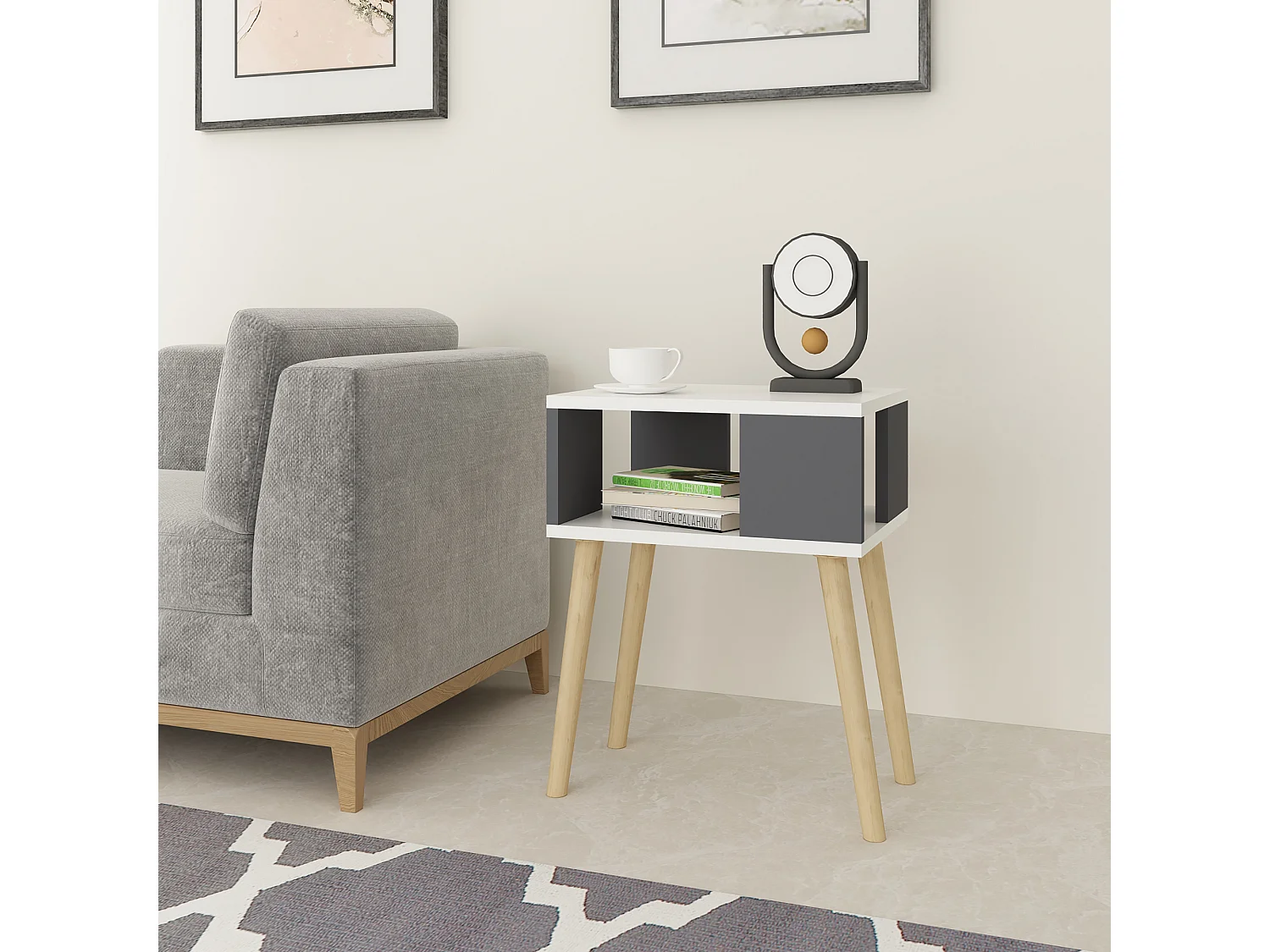 Table d'appoint Lekeberg pour salon avec espace de rangement 60 x 45 x 35 cm blanc / anthracite [en.casa]