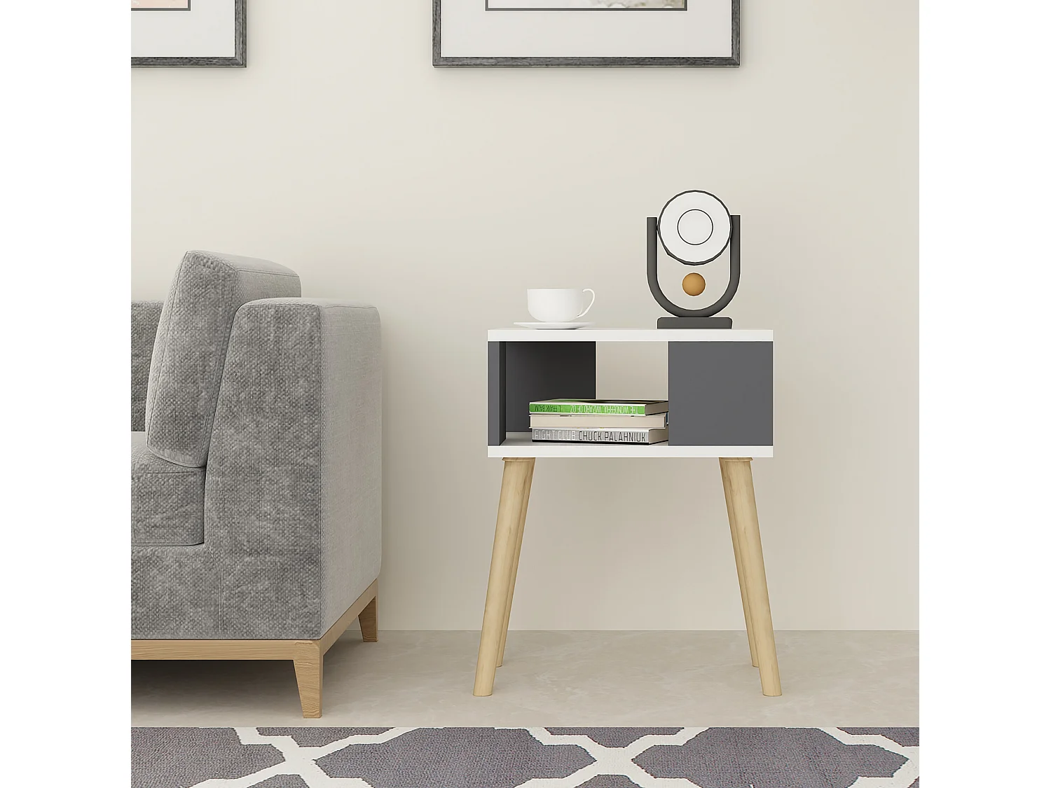 Table d'appoint Lekeberg pour salon avec espace de rangement 60 x 45 x 35 cm blanc / anthracite [en.casa]