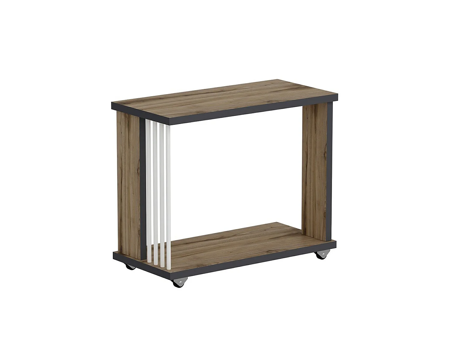 Table d'appoint rectangulaire Haarby à roulettes effet chêne / anthracite / blanc [en.casa]