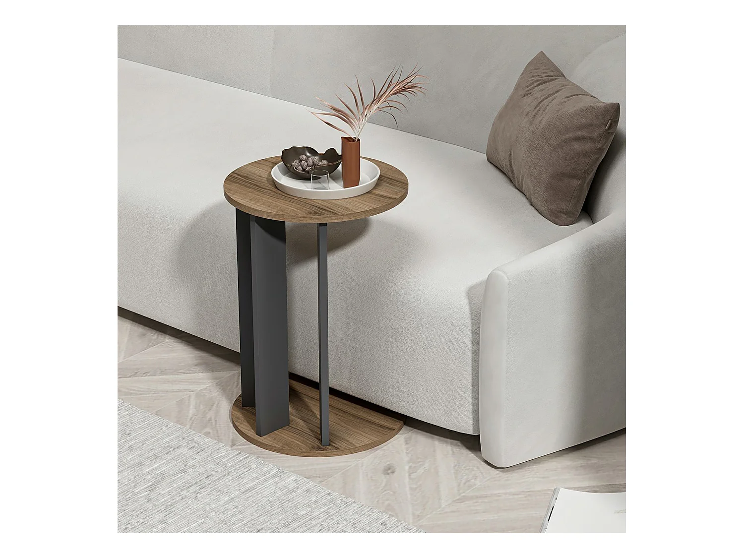 Table d'appoint Frederiksberg ronde effet noyer / anthracite [en.casa]