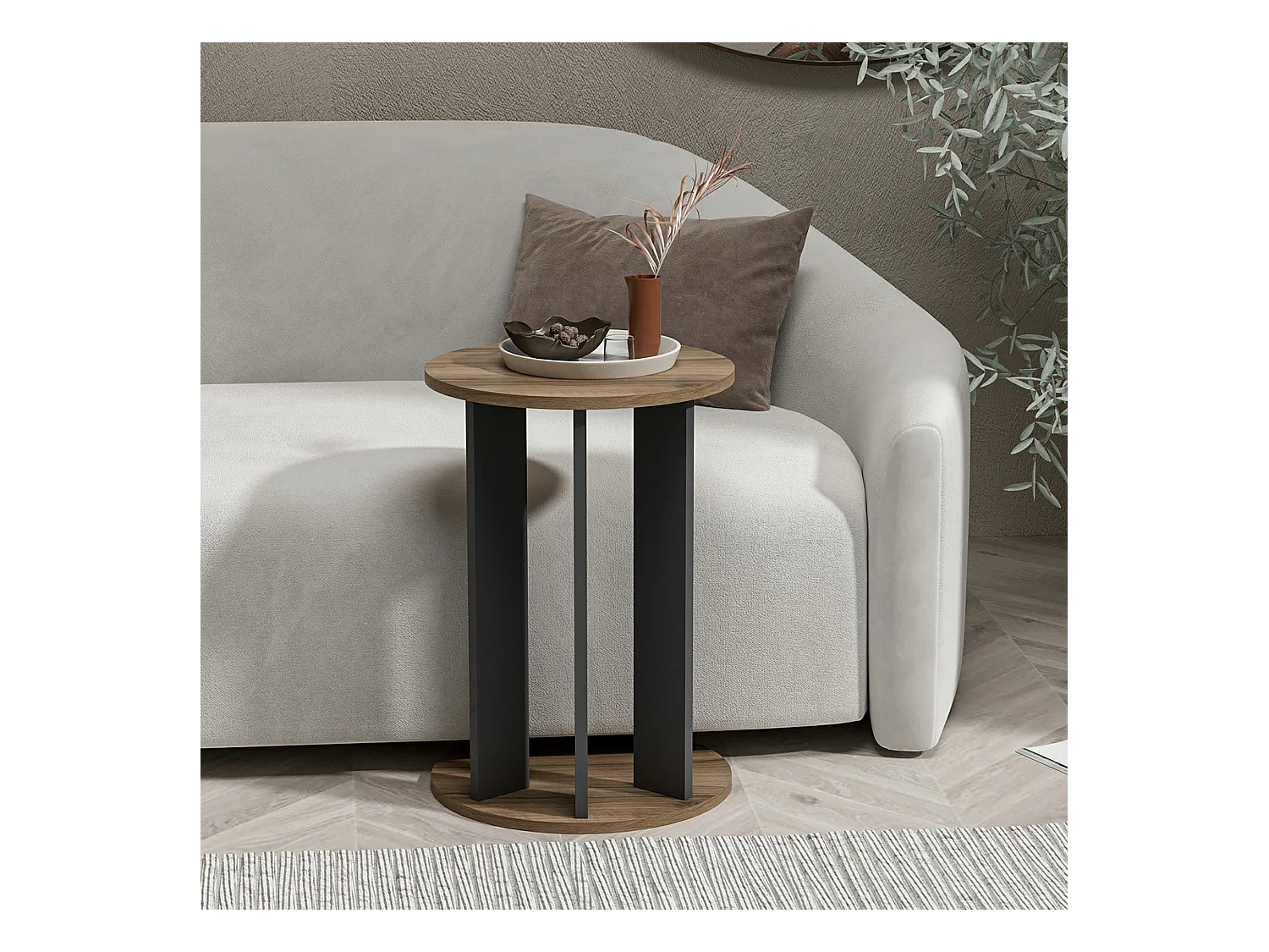 Table d'appoint Frederiksberg ronde effet noyer / anthracite [en.casa]