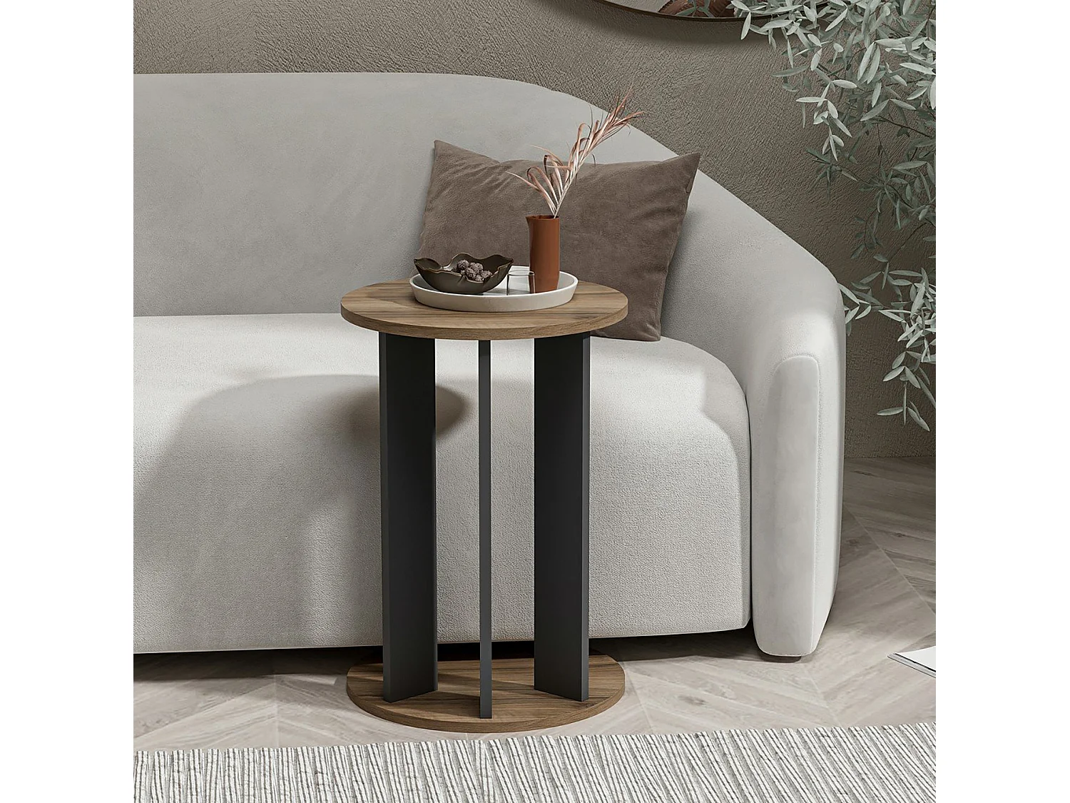 Table d'appoint Frederiksberg ronde effet noyer / anthracite [en.casa]