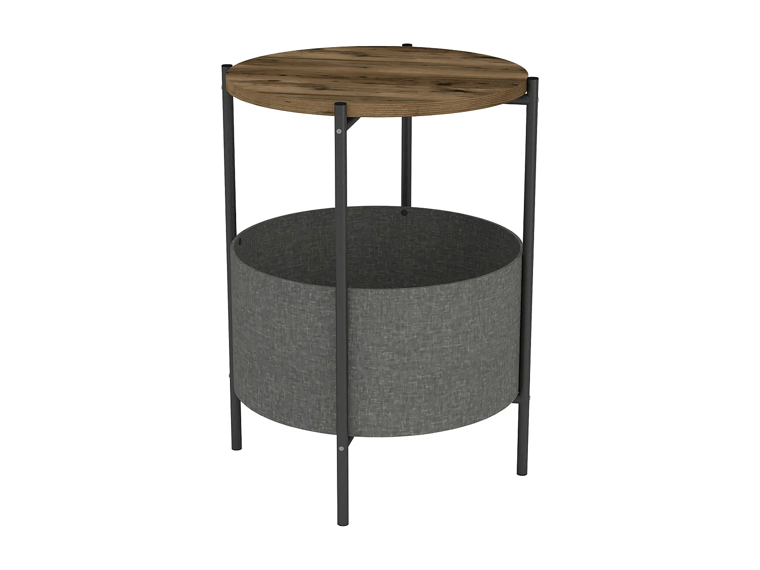 Table d'appoint ronde Hofors avec panier de rangement 60 x 43 cm effet chêne patiné / gris [en.casa]