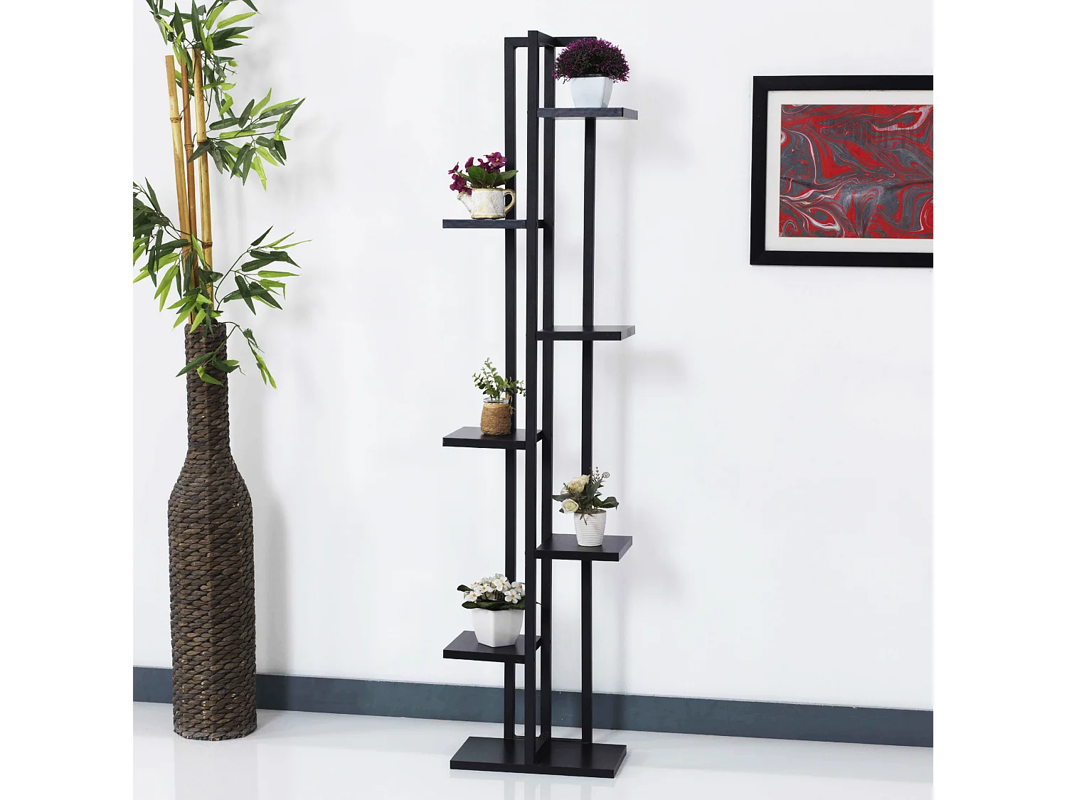 Support de plantes Somero à 6 niveaux 150 x 34 x 21 cm noir [en.casa]