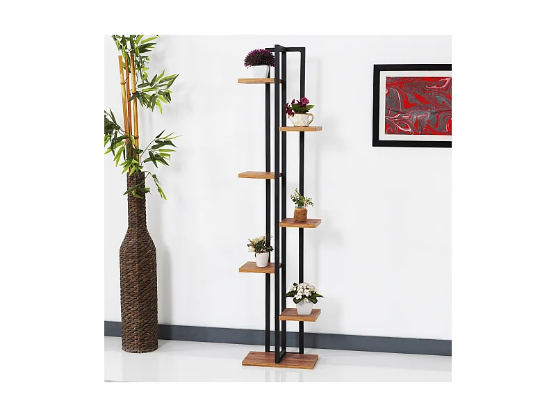 Support de plantes Somero à 6 niveaux 150 x 34 x 21 cm effet noyer / noir [en.casa]
