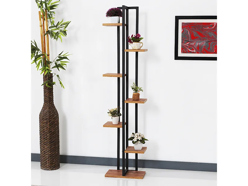 Support de plantes Somero à 6 niveaux 150 x 34 x 21 cm effet noyer / noir [en.casa]