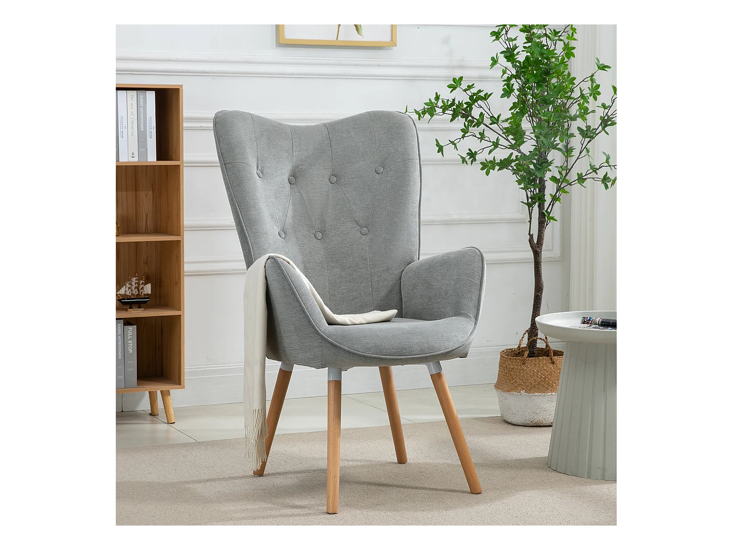 MEUBLES COSY Fauteuil relax fauteuil confortable style scandinave rembourés en Tissu Pieds Bois Massif, Gris