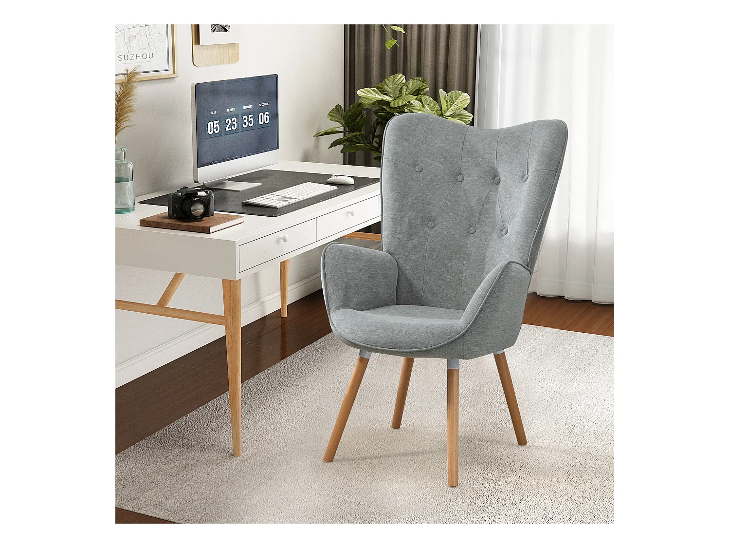MEUBLES COSY Fauteuil relax fauteuil confortable style scandinave rembourés en Tissu Pieds Bois Massif, Gris