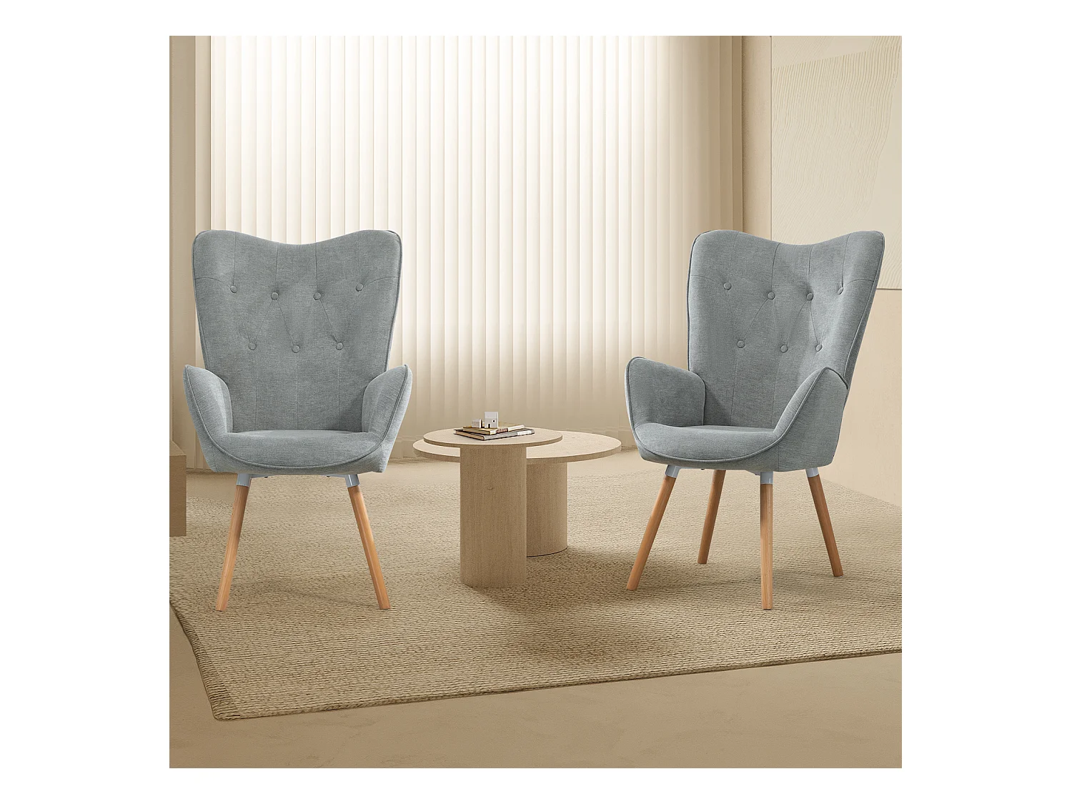 MEUBLES COSY Fauteuil relax fauteuil confortable style scandinave rembourés en Tissu Pieds Bois Massif, Gris