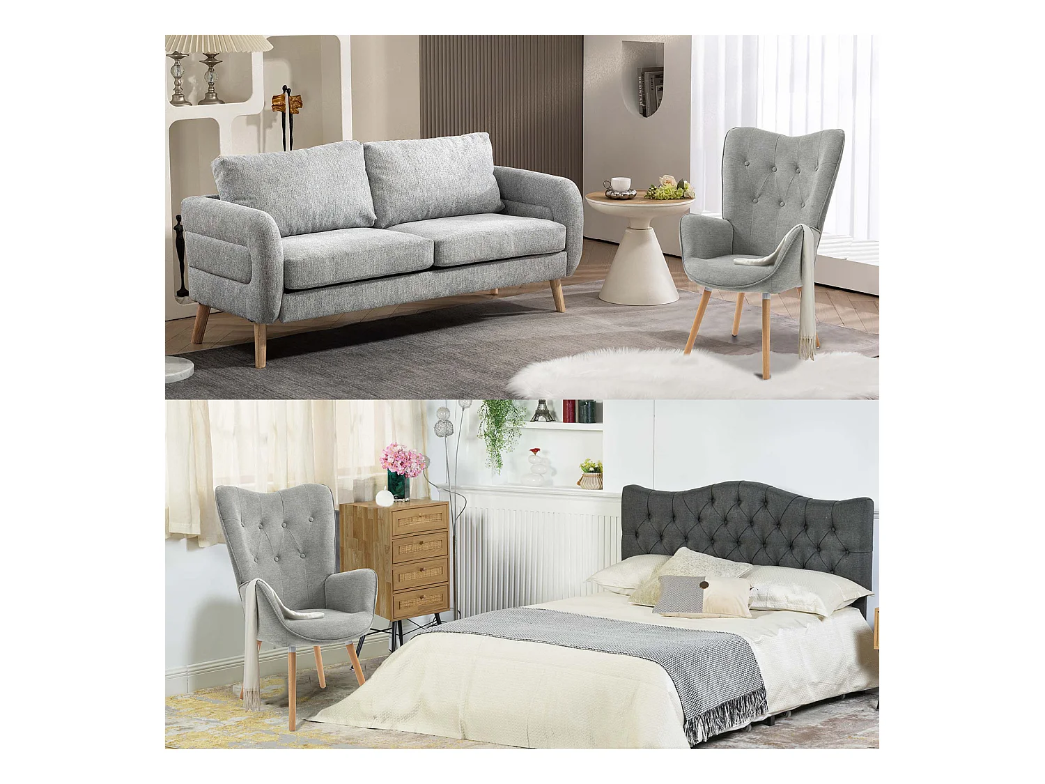 MEUBLES COSY Fauteuil relax fauteuil confortable style scandinave rembourés en Tissu Pieds Bois Massif, Gris