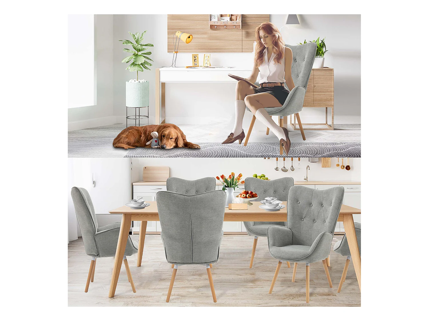 MEUBLES COSY Fauteuil relax fauteuil confortable style scandinave rembourés en Tissu Pieds Bois Massif, Gris