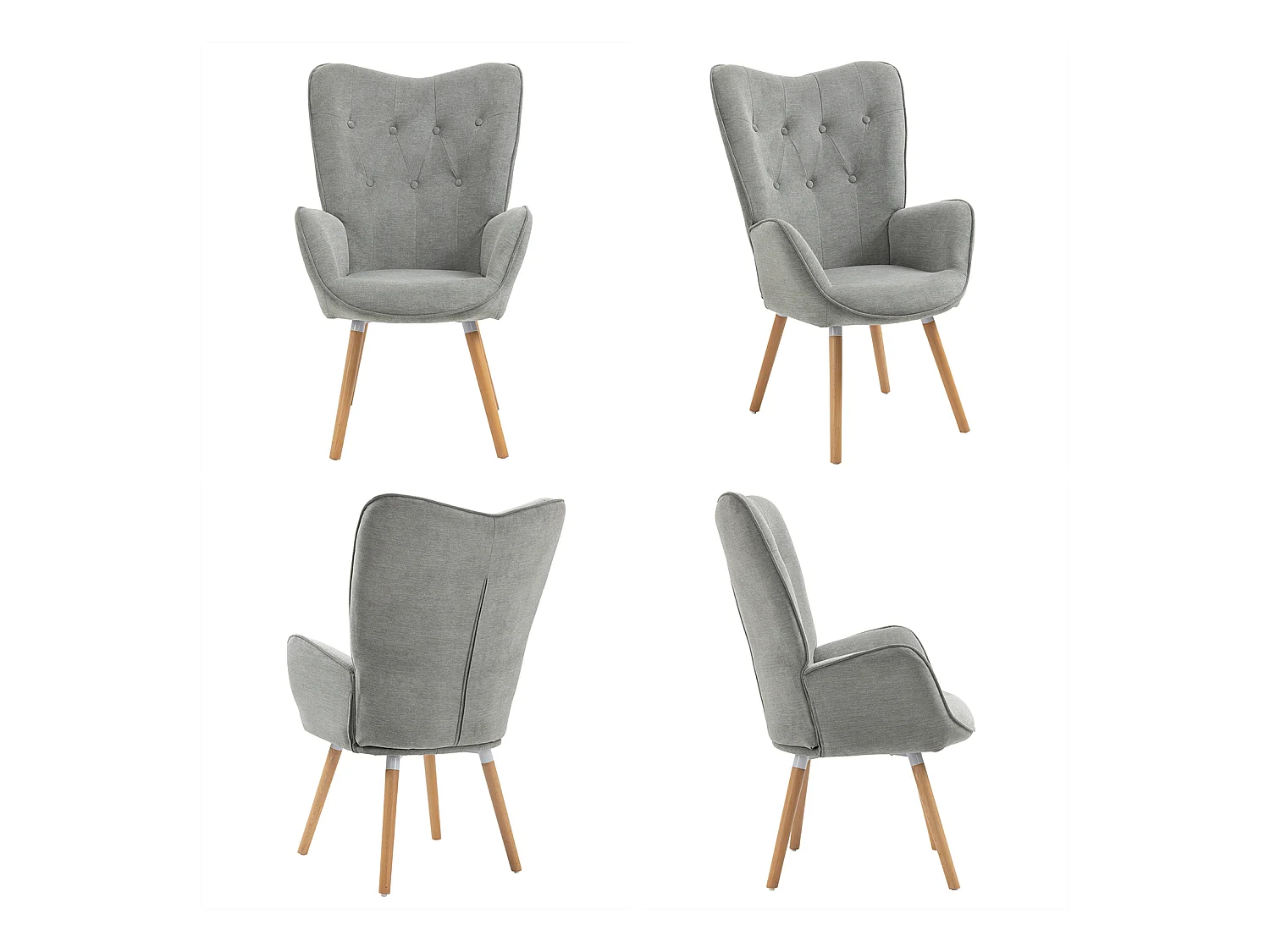 MEUBLES COSY Fauteuil relax fauteuil confortable style scandinave rembourés en Tissu Pieds Bois Massif, Gris