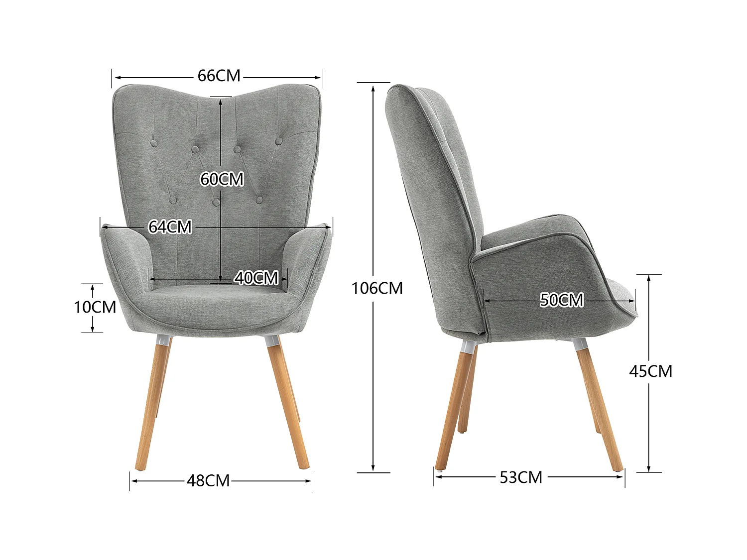 MEUBLES COSY Fauteuil relax fauteuil confortable style scandinave rembourés en Tissu Pieds Bois Massif, Gris