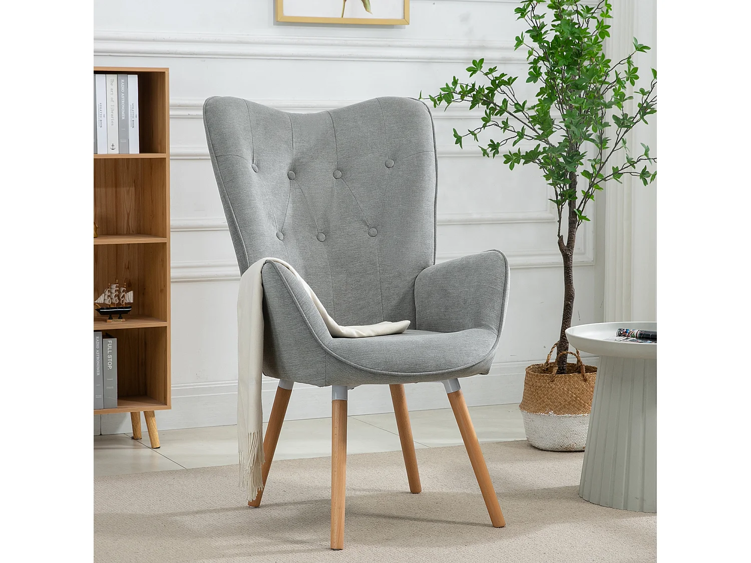 MEUBLES COSY Fauteuil relax fauteuil confortable style scandinave rembourés en Tissu Pieds Bois Massif, Gris