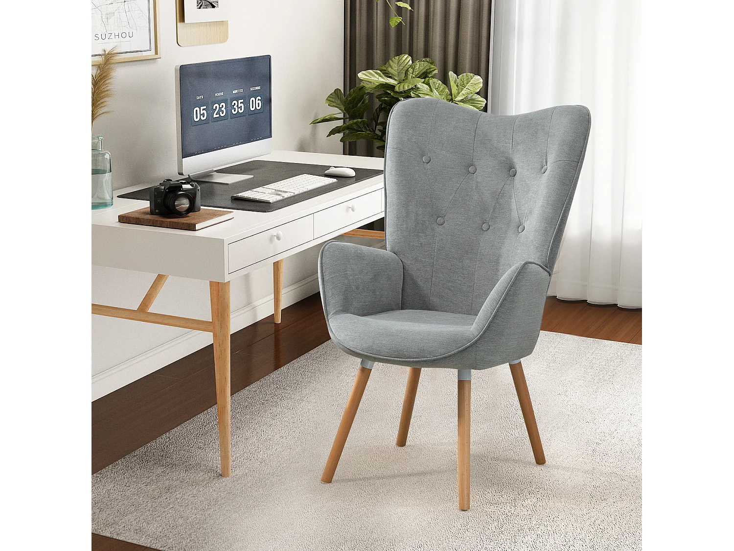 MEUBLES COSY Fauteuil relax fauteuil confortable style scandinave rembourés en Tissu Pieds Bois Massif, Gris