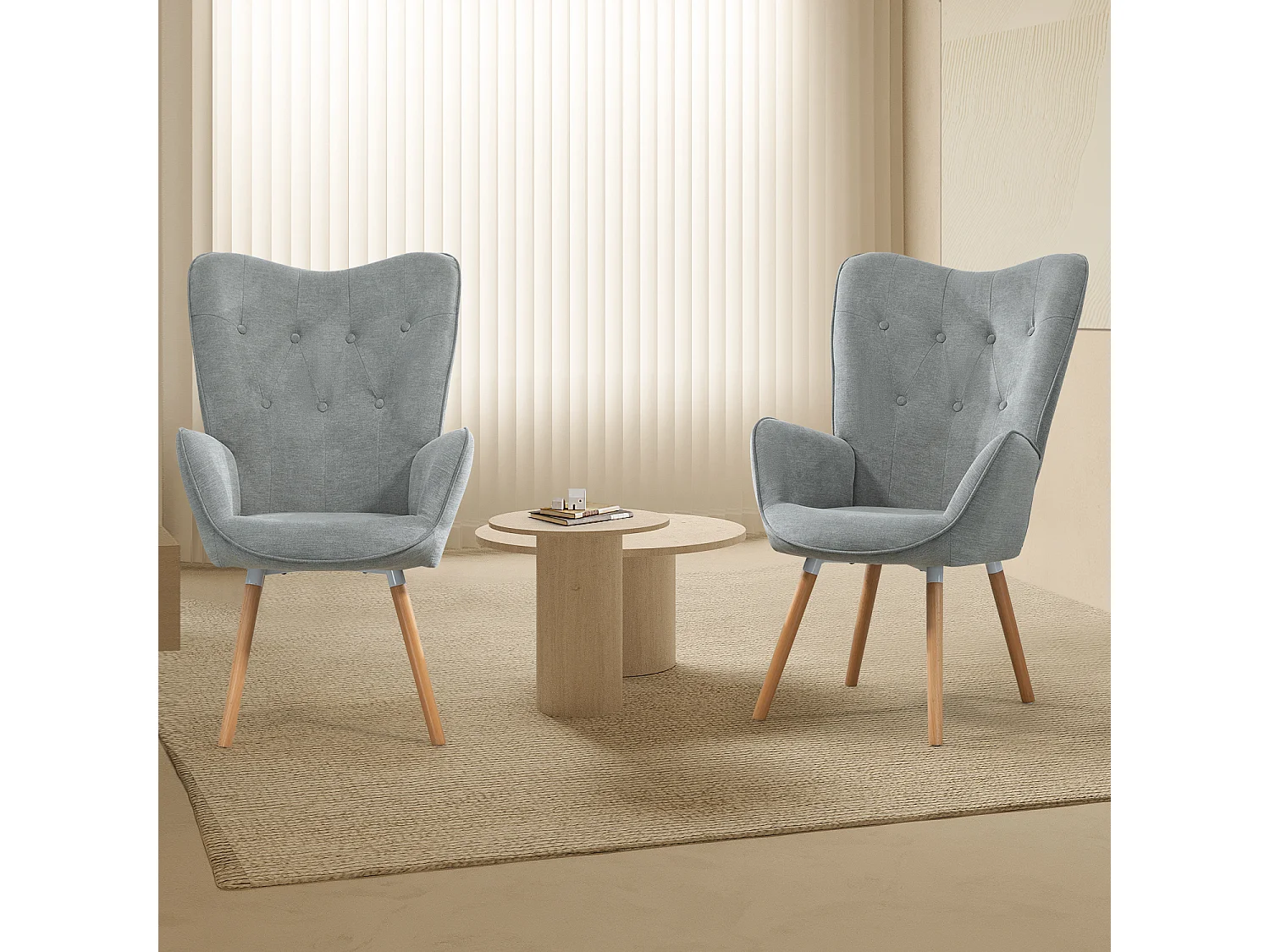 MEUBLES COSY Fauteuil relax fauteuil confortable style scandinave rembourés en Tissu Pieds Bois Massif, Gris