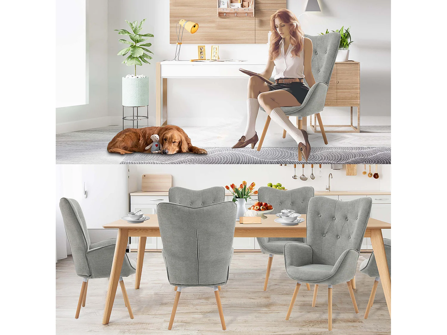 MEUBLES COSY Fauteuil relax fauteuil confortable style scandinave rembourés en Tissu Pieds Bois Massif, Gris