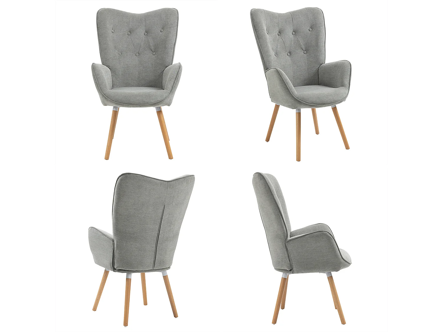 MEUBLES COSY Fauteuil relax fauteuil confortable style scandinave rembourés en Tissu Pieds Bois Massif, Gris