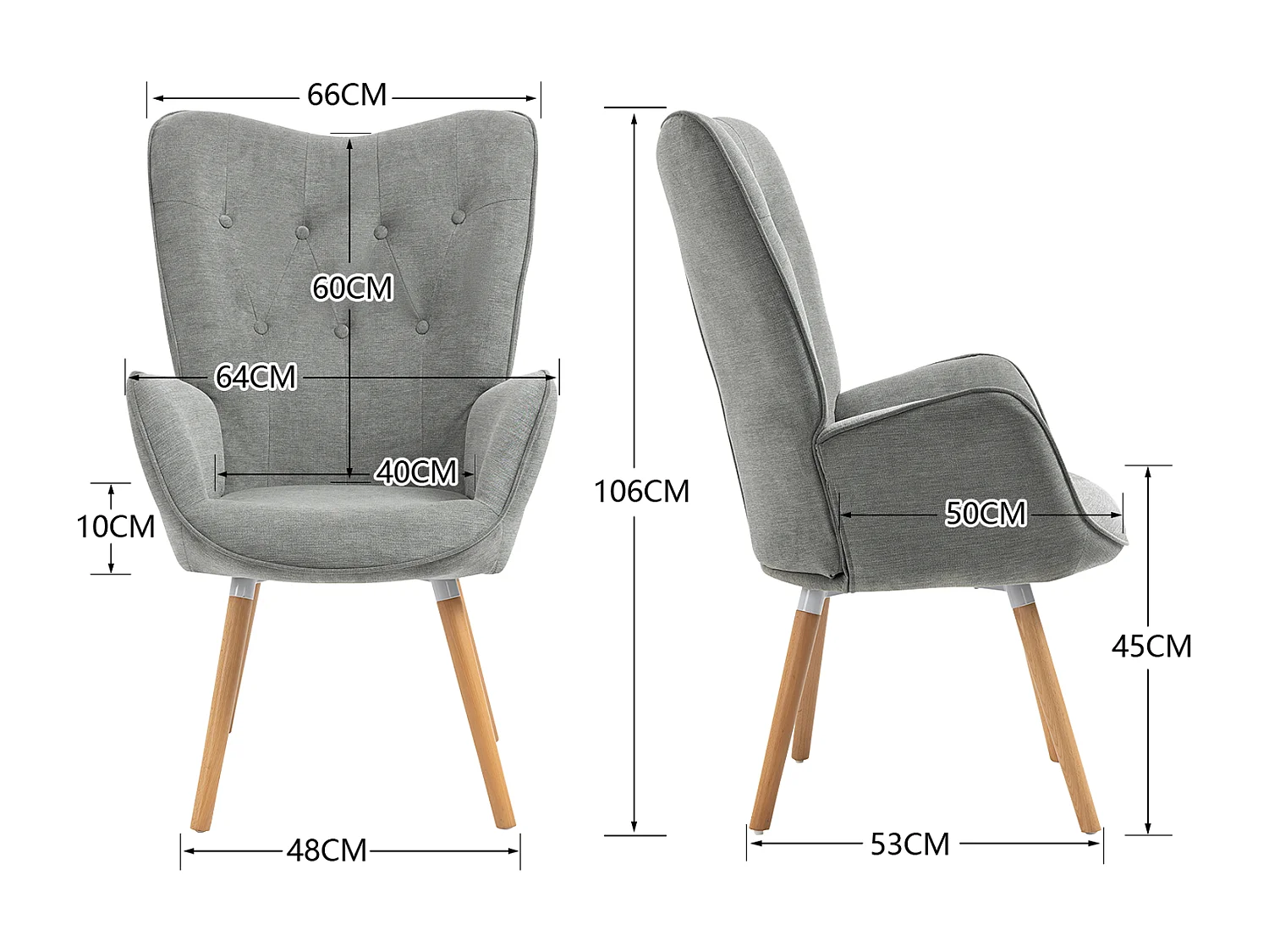 MEUBLES COSY Fauteuil relax fauteuil confortable style scandinave rembourés en Tissu Pieds Bois Massif, Gris