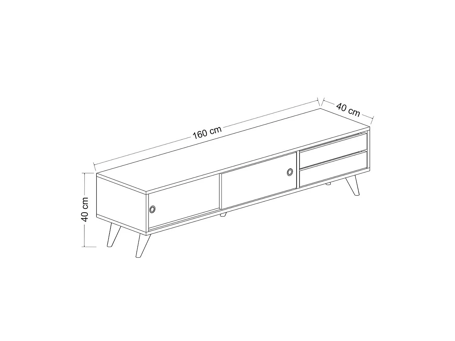 Meuble TV Fladså à 2 tiroirs 40 x 160 x 40 cm effet chêne / noir [en.casa]
