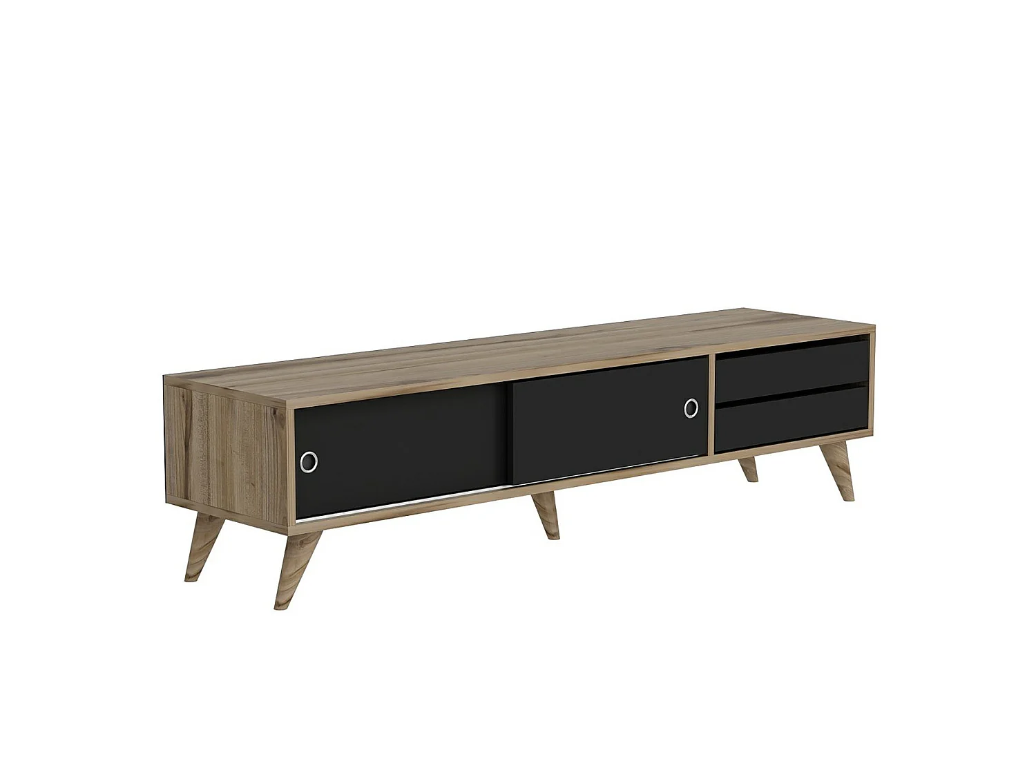 Meuble TV Fladså à 2 tiroirs 40 x 160 x 40 cm effet chêne / noir [en.casa]