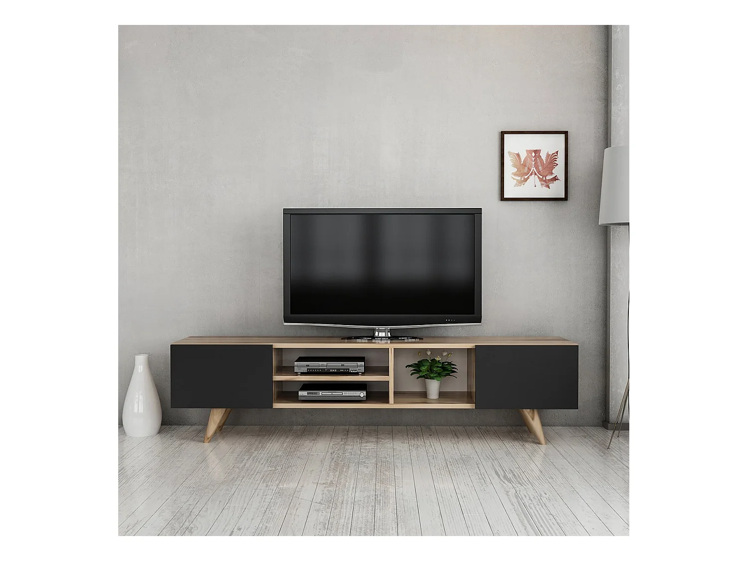 Meuble TV Assens à 2 portes 40 x 160 x 31 cm effet chêne / noir [en.casa]
