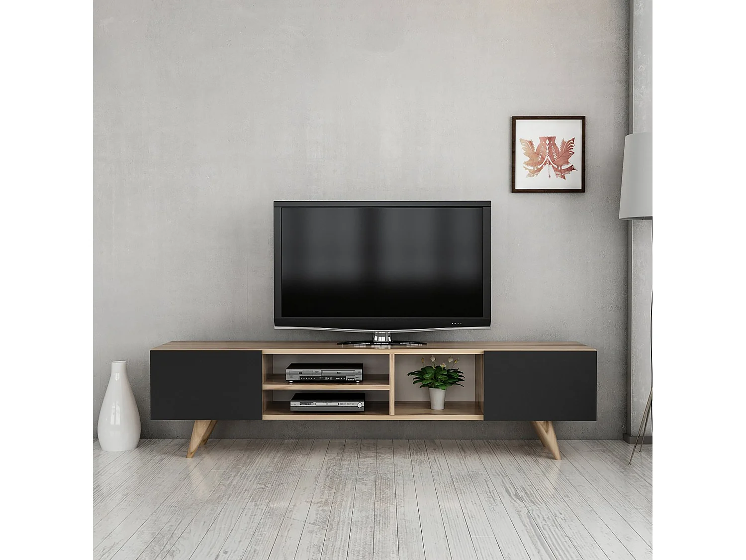 Meuble TV Assens à 2 portes 40 x 160 x 31 cm effet chêne / noir [en.casa]