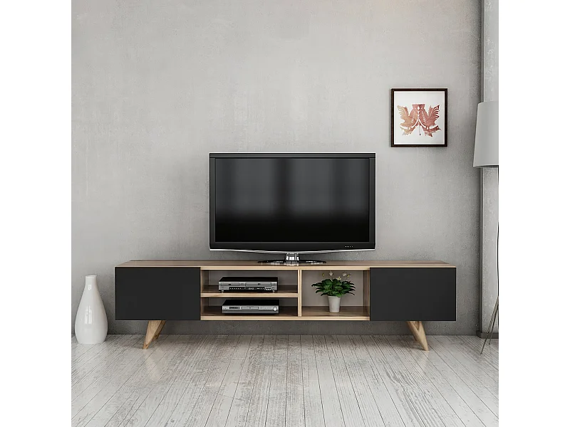Meuble TV Assens à 2 portes 40 x 160 x 31 cm effet chêne / noir [en.casa]