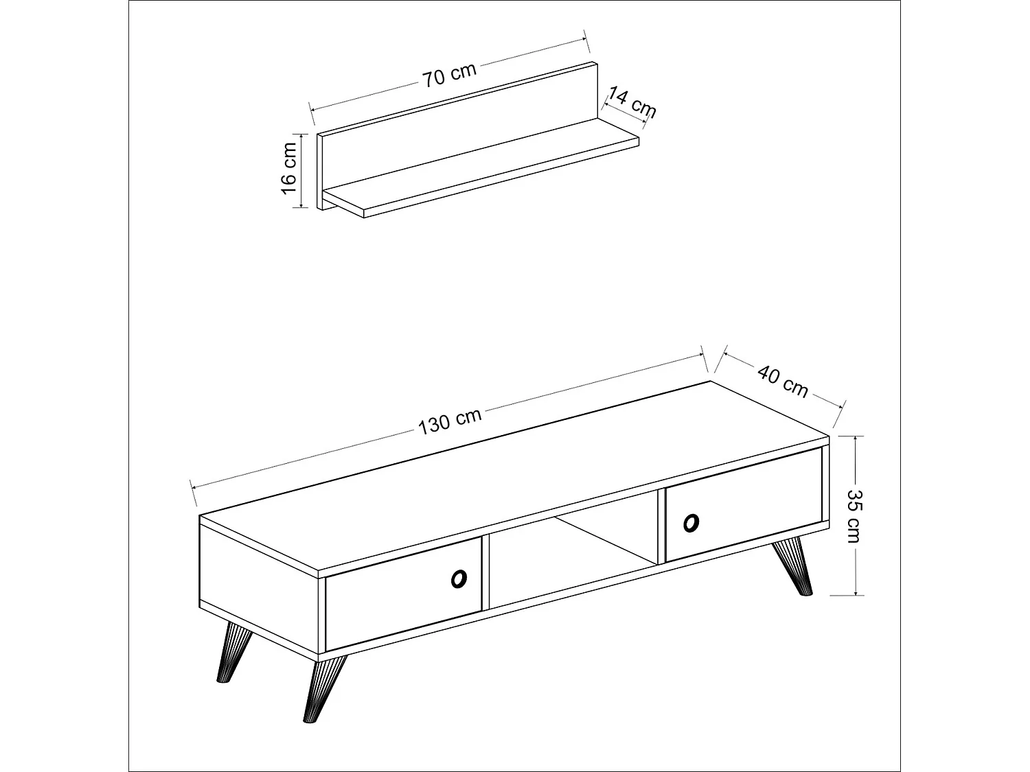 Meuble TV Egebjerg à 2 portes avec étagère murale blanc [en.casa]