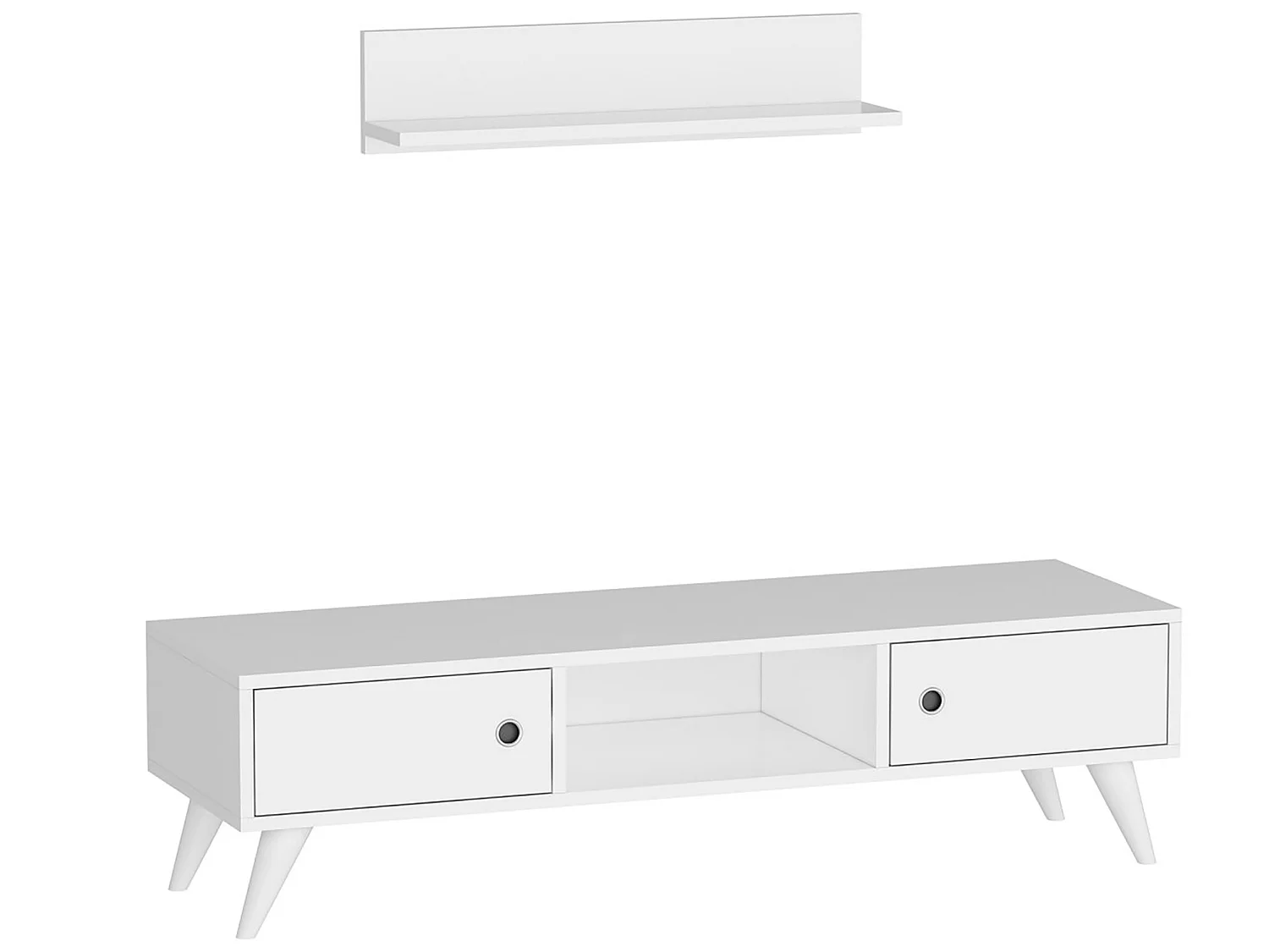 Meuble TV Egebjerg à 2 portes avec étagère murale blanc [en.casa]