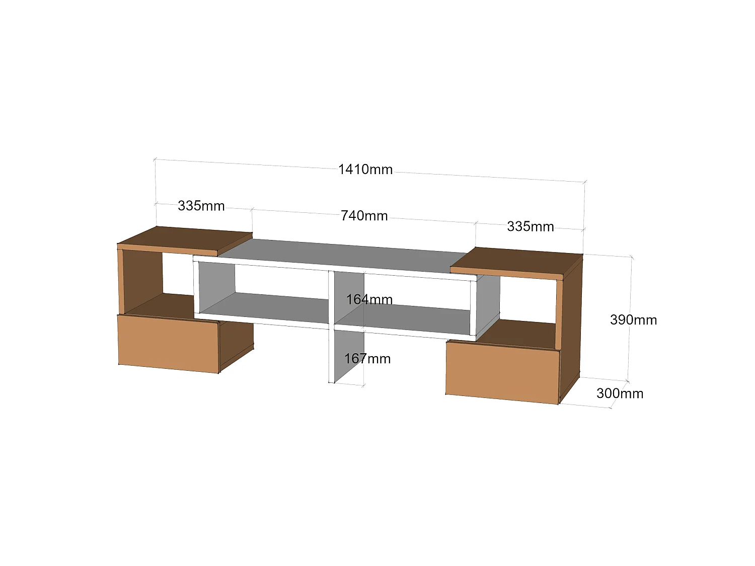 Meuble TV Frederikssund inclinable 39 x 141 x 30 cm blanc / effet noyer [en.casa]