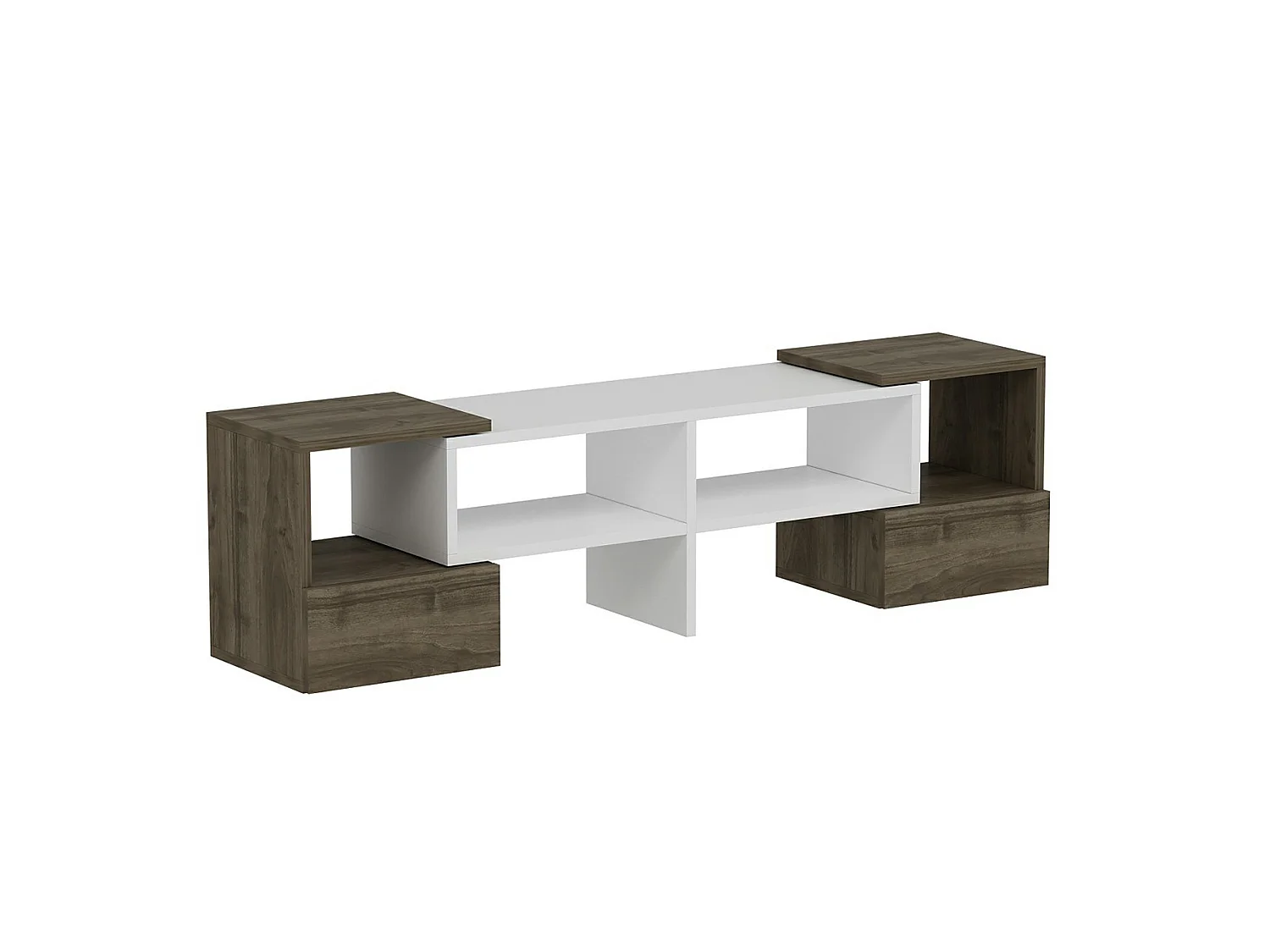 Meuble TV Frederikssund inclinable 39 x 141 x 30 cm blanc / effet noyer [en.casa]