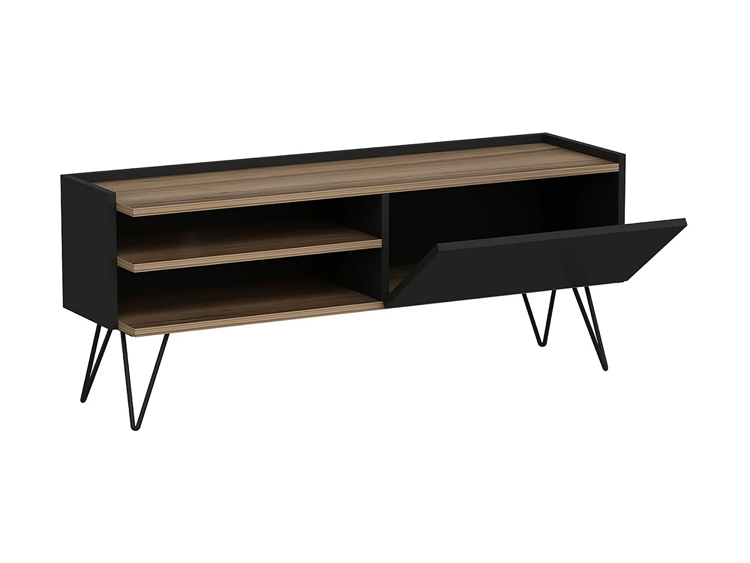 Meuble TV Dronninglund à porte 50 x 124 x 37 cm noir / effet bois [en.casa]