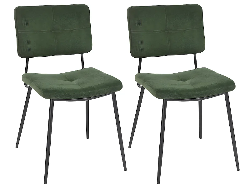 Lot de 2 Chaises de Salle à Manger Rétro Fauteuil Assise Rembourrée en Tissu Pieds en métal pour Cuisine Salon Chambre Bureau Vert, 59,5x45x82cm