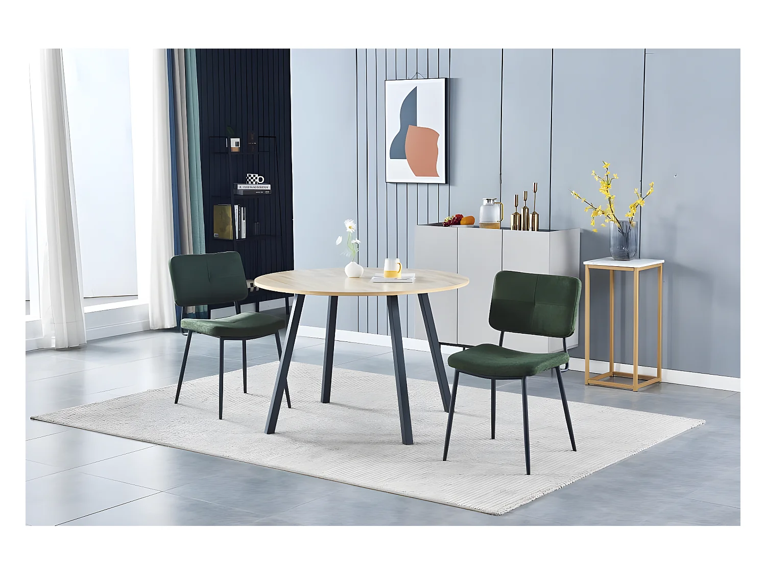 Lot de 2 Chaises de Salle à Manger Rétro Fauteuil Assise Rembourrée en Tissu Pieds en métal pour Cuisine Salon Chambre Bureau Vert, 59,5x45x82cm