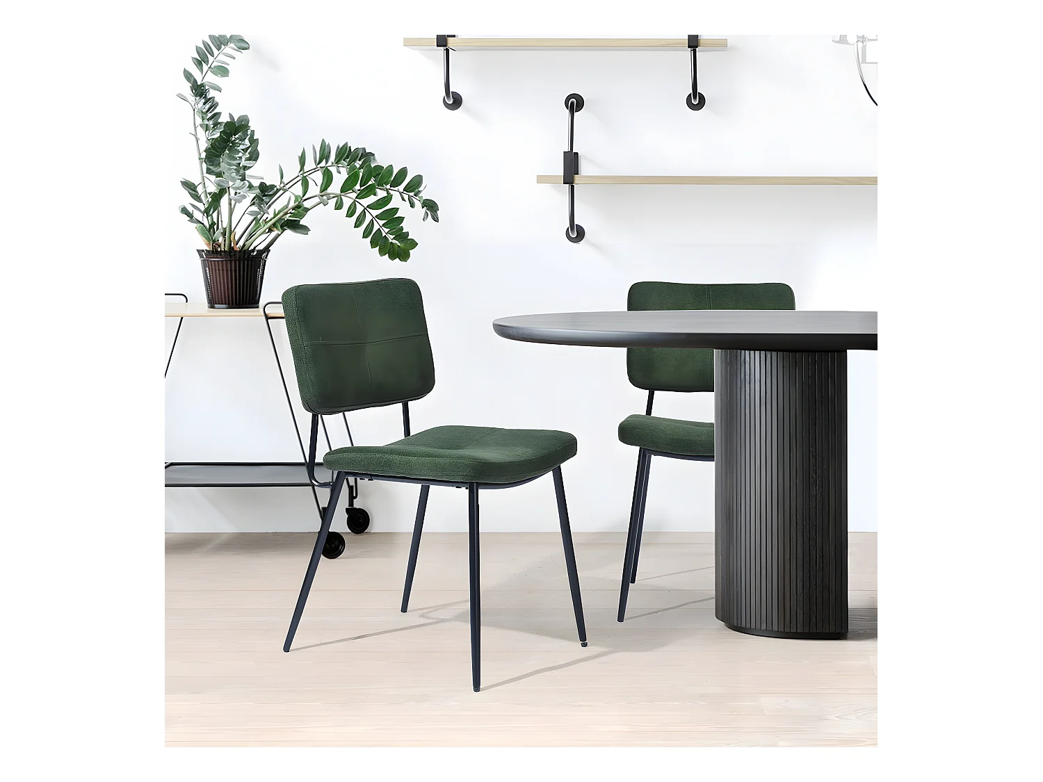 Lot de 2 Chaises de Salle à Manger Rétro Fauteuil Assise Rembourrée en Tissu Pieds en métal pour Cuisine Salon Chambre Bureau Vert, 59,5x45x82cm