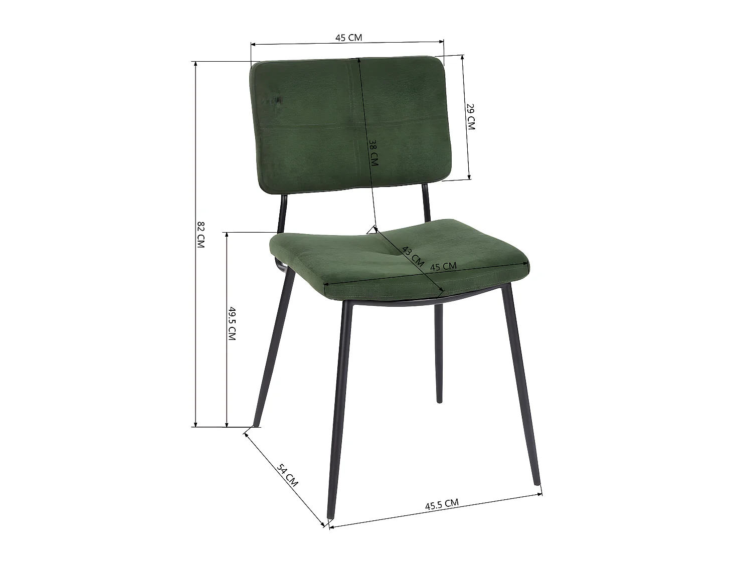 Lot de 2 Chaises de Salle à Manger Rétro Fauteuil Assise Rembourrée en Tissu Pieds en métal pour Cuisine Salon Chambre Bureau Vert, 59,5x45x82cm