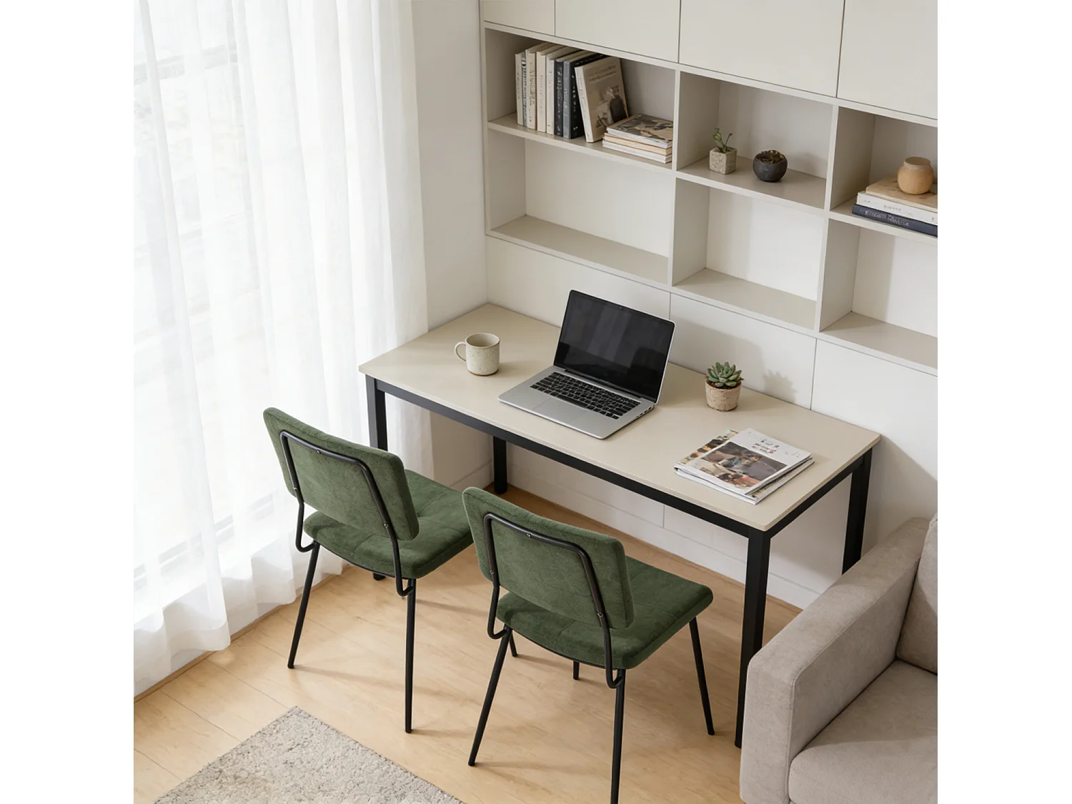 Lot de 2 Chaises de Salle à Manger Rétro Fauteuil Assise Rembourrée en Tissu Pieds en métal pour Cuisine Salon Chambre Bureau Vert, 59,5x45x82cm