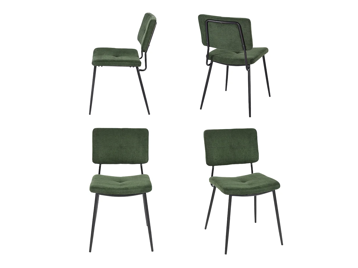 Lot de 2 Chaises de Salle à Manger Rétro Fauteuil Assise Rembourrée en Tissu Pieds en métal pour Cuisine Salon Chambre Bureau Vert, 59,5x45x82cm