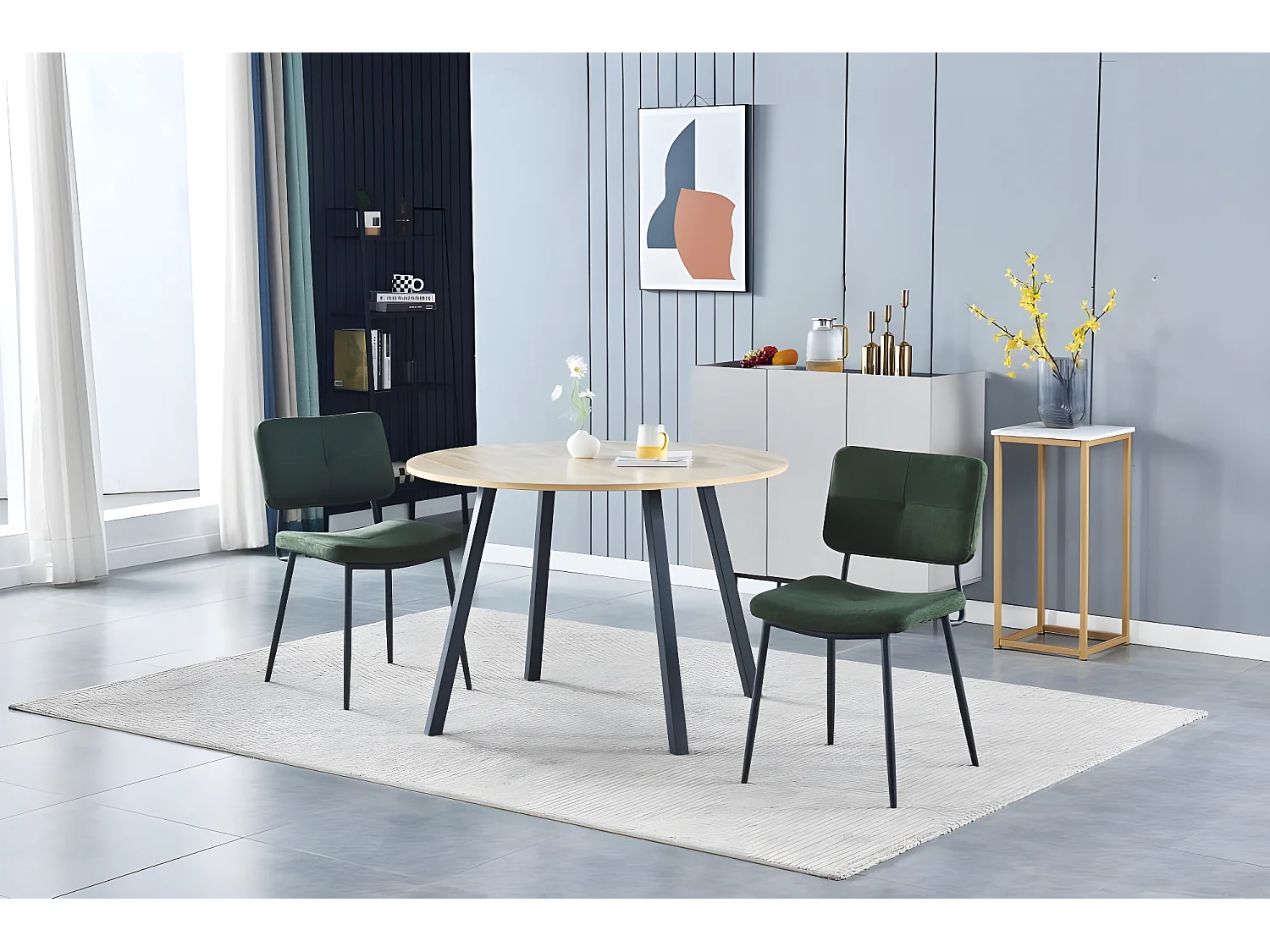 Lot de 2 Chaises de Salle à Manger Rétro Fauteuil Assise Rembourrée en Tissu Pieds en métal pour Cuisine Salon Chambre Bureau Vert, 59,5x45x82cm