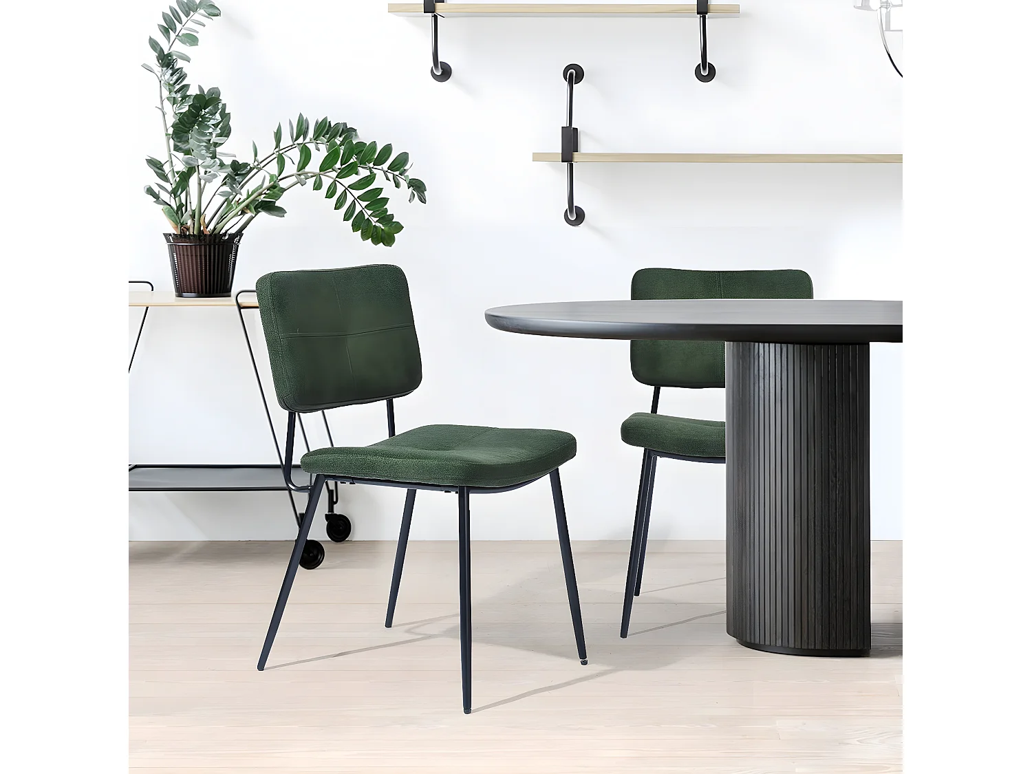 Lot de 2 Chaises de Salle à Manger Rétro Fauteuil Assise Rembourrée en Tissu Pieds en métal pour Cuisine Salon Chambre Bureau Vert, 59,5x45x82cm