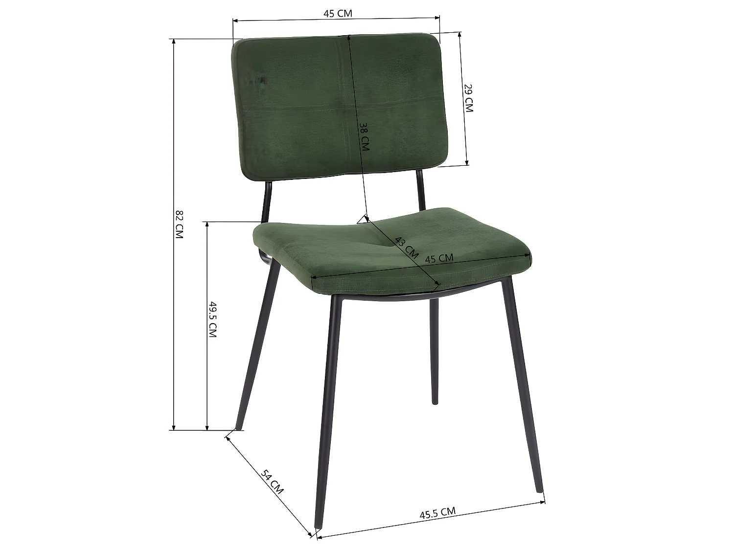 Lot de 2 Chaises de Salle à Manger Rétro Fauteuil Assise Rembourrée en Tissu Pieds en métal pour Cuisine Salon Chambre Bureau Vert, 59,5x45x82cm