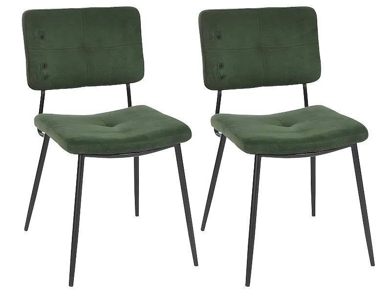 Lot de 2 Chaises de Salle à Manger Rétro Fauteuil Assise Rembourrée en Tissu Pieds en métal pour Cuisine Salon Chambre Bureau Vert, 59,5x45x82cm