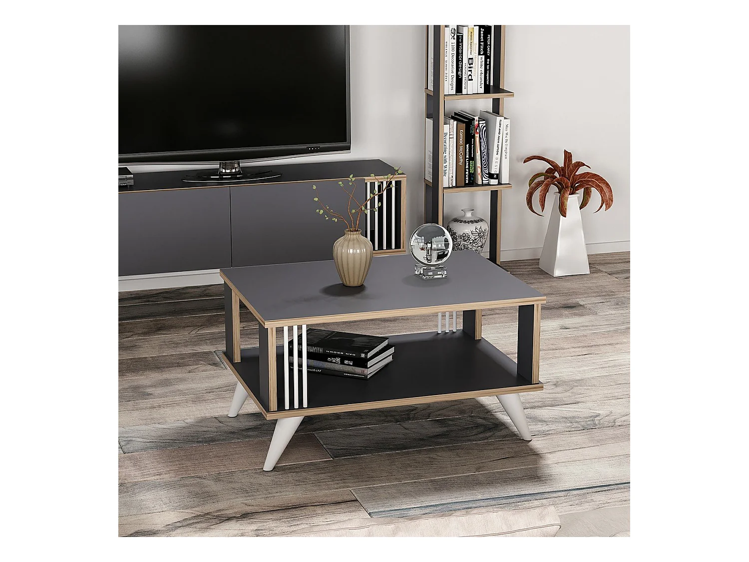 Table basse rectangulaire Århus 40 x 70 x 50 cm anthracite / effet bois [en.casa]
