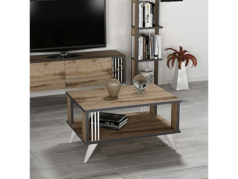 Table basse rectangulaire Århus 40 x 70 x 50 cm effet chêne / anthracite [en.casa]